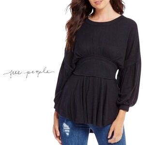 Free People Black Time Traveler‎ Empire Waist Dolman Bishop Sleeve Top - Size XS